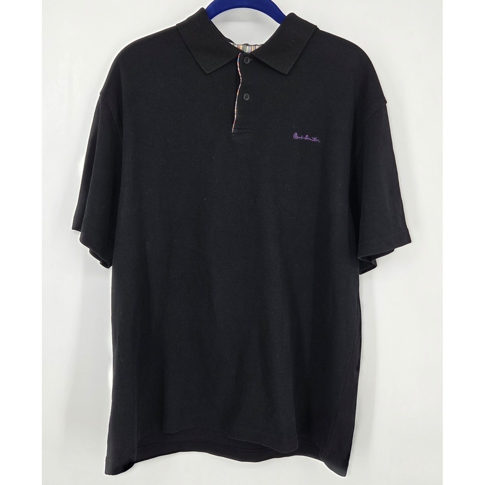 Paul Smith London Short Sleeve Black Polo Shirt Men's XXL Artist Stripe Logo